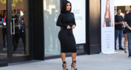 Kim Kardashian Wears A Black Bodycon Dress And Lace-Up Stilettos To New Pop-Up Event