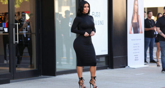 Kim Kardashian Wears A Black Bodycon Dress And Lace-Up Stilettos To New Pop-Up Event