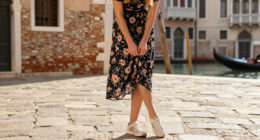Laura Dern Pairs A Floral Dress With Low-profile Vivaia Sneakers In Venice