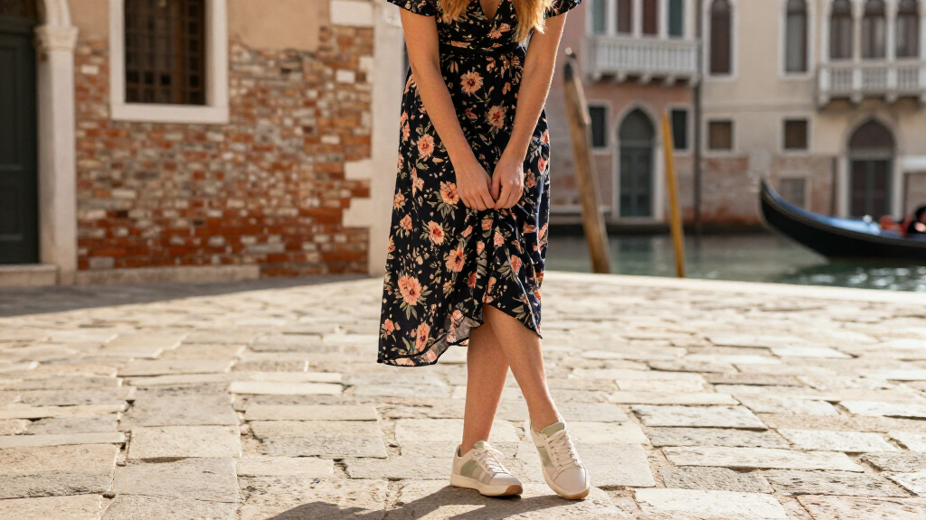 Laura Dern Pairs A Floral Dress With Low-profile Vivaia Sneakers In Venice